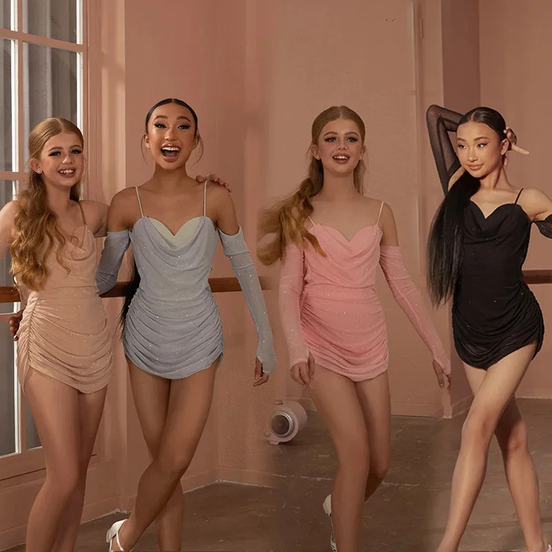 

Платье для соревнований по латинским танцам ZYM, тканевое платье с длинными рукавами, танцевальное платье для ча-румбы, тренировочная одежда 25092