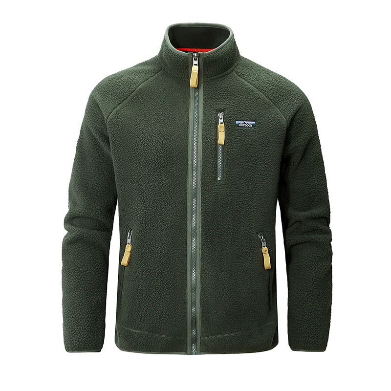 Herren Polar Fleece Jacke Stehkragen Vollreißverschluss Outdoor Wanderjacke Mehrere Reißverschlusstaschen Thermisch Warm Lässige Sport-Oberbekleidung A – Detail 4