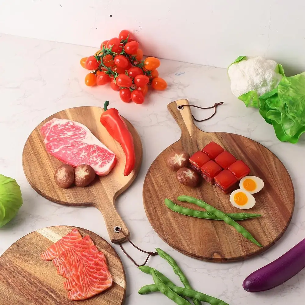 เขียงไม้กระถินเทศ - แพ็ค 16 ชิ้น, เขียงทรงกลมหนาพร้อมหูจับ, เหมาะสำหรับชีส, พิซซ่า, ขนมปัง และตกแต่งผนัง