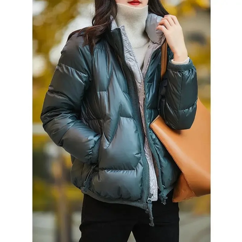 Lady Long Sleeves Zipper Parkas Outwear Korean Female Stand Collar Cotton Padded Coat 2024 Women Splicing Together Puffer Jacket