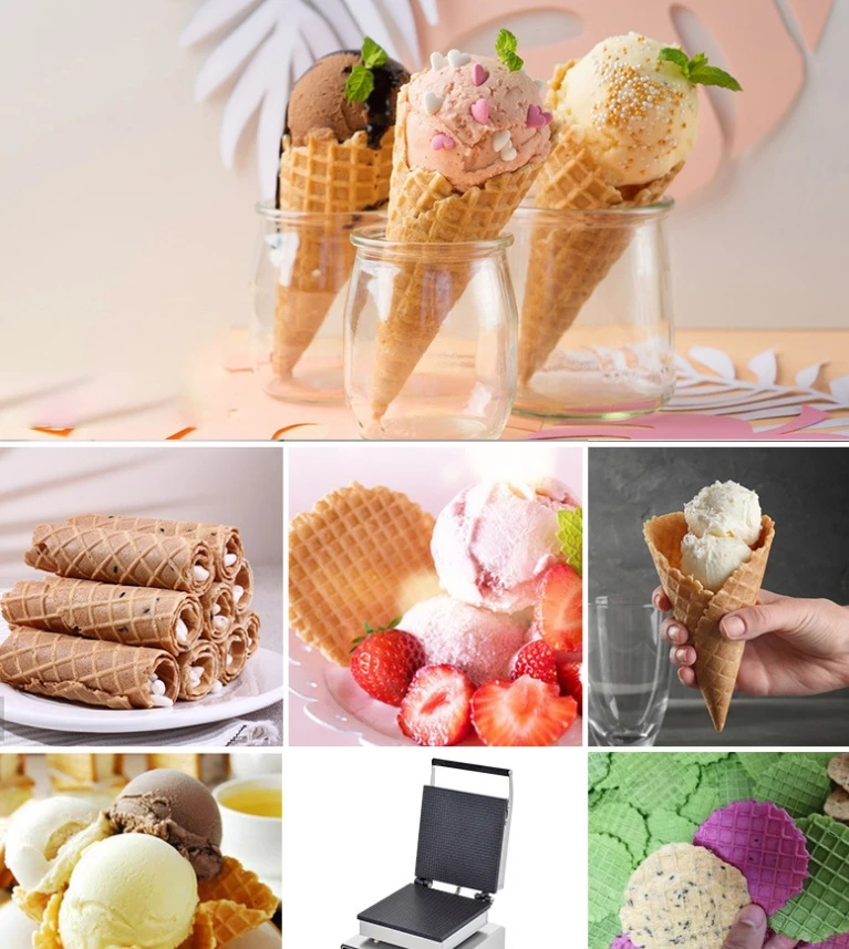 Commercial Waffle Cone Machine New Crisp Crust Machine Cafe High Quality Non-stick Ice Cream Cone Electric heating Waffle Maker