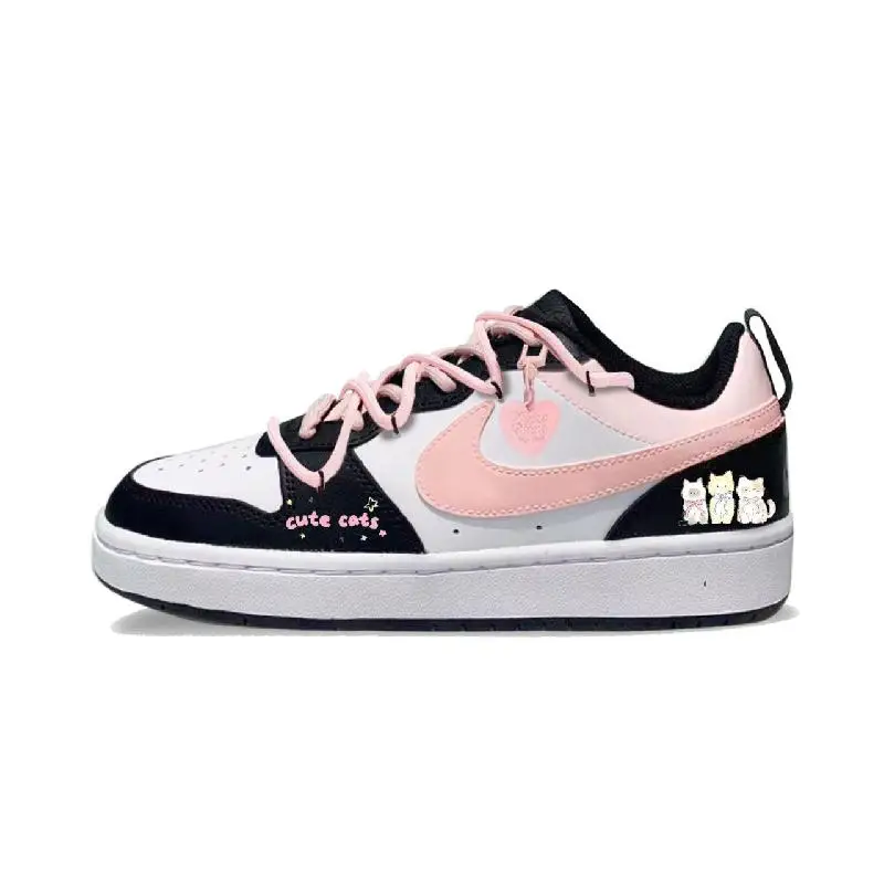 【Personalizar】Nike Court Borough Sapatos de skate femininos de cano baixo rosa tênis BQ5448-115