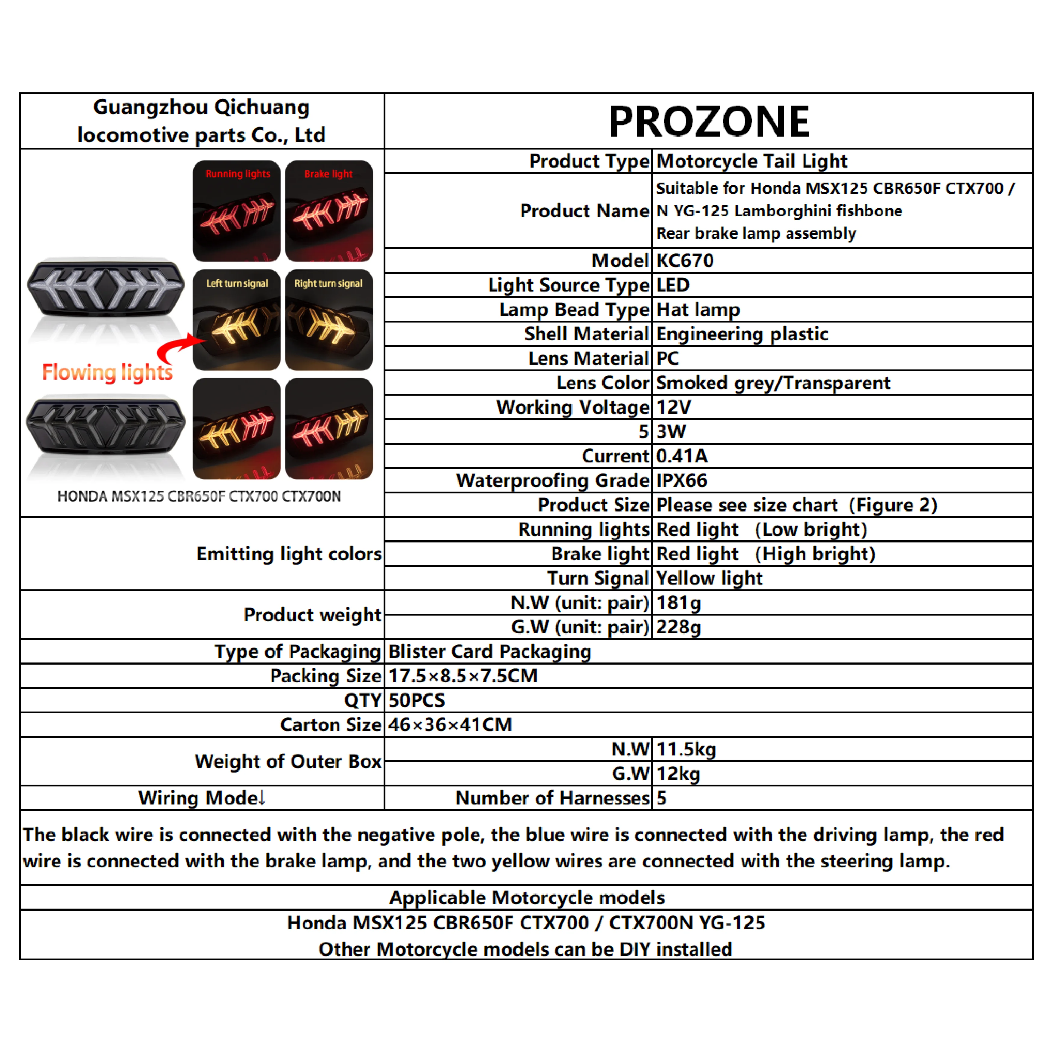 Luz LED trasera de freno para motocicleta, intermitente para Honda MSX125, CBR650F, CTX700, CTX700N, 1 piezas