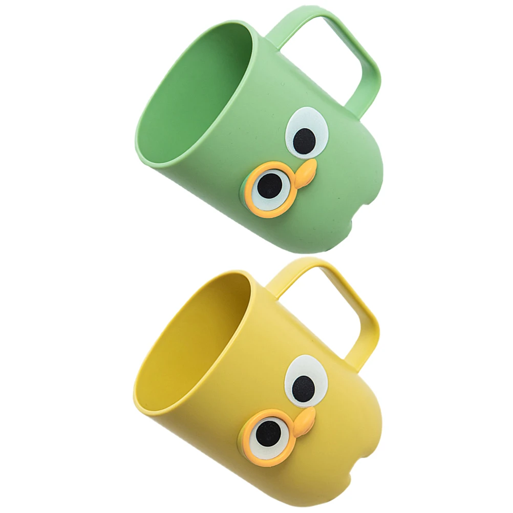 

2pcs Cartoon Toothbrush Cup Kids Plastic Tumbler Bathroom Supplies Yellow Green Mouthwash Storage Mug Travel Container
