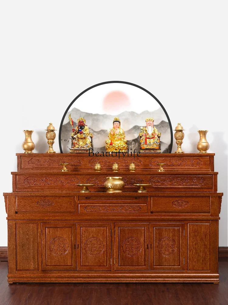 

D25Solid wood Buddhist cabinet for table incense case household Tibetan table three-layer Shentai cabinet new Chinese style
