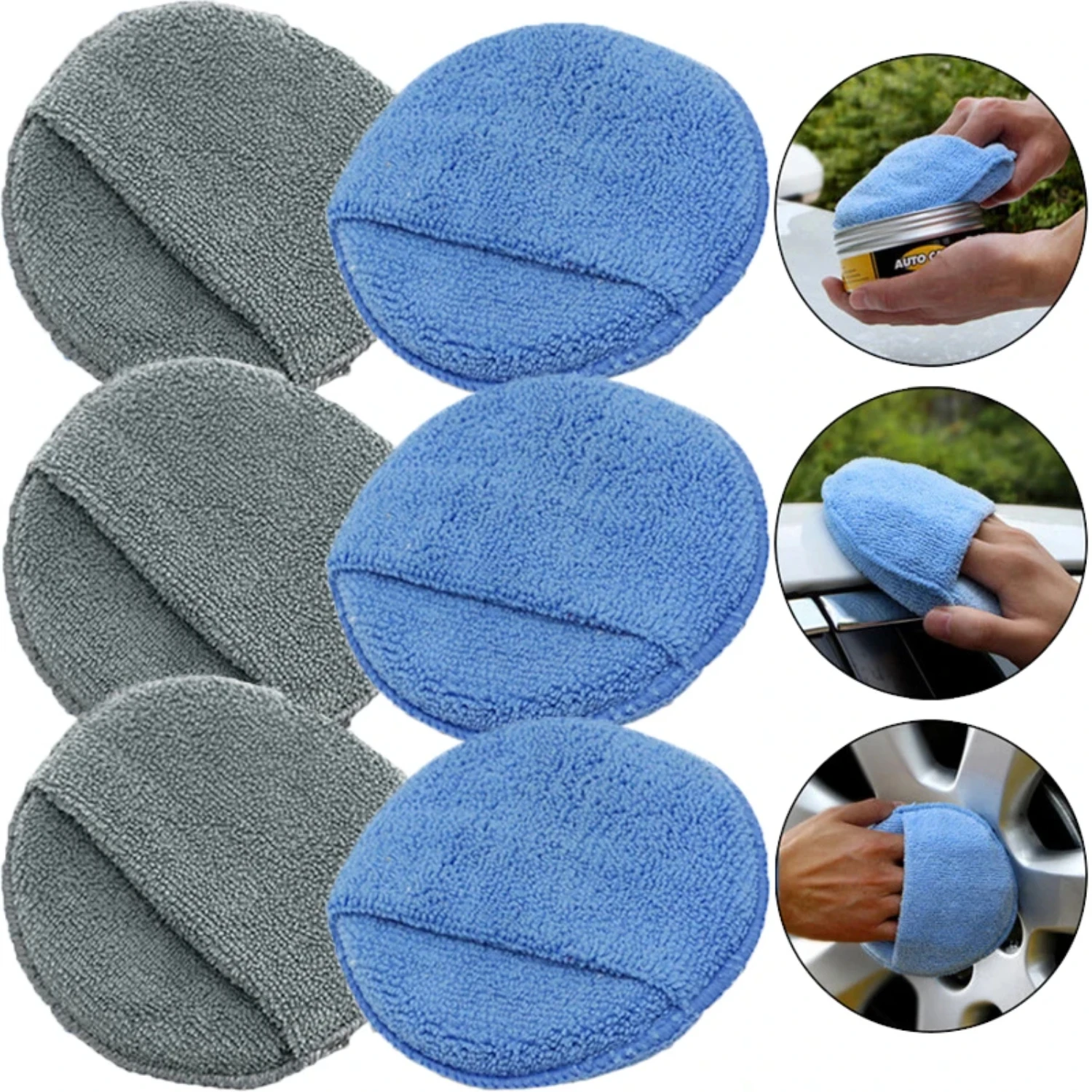 1/2/3pcs 5-inch Round Car Care Microfiber Pocket Sponge Auto Wax Applicator Pad Car Detailing Hand Polishing Pad Car Polish