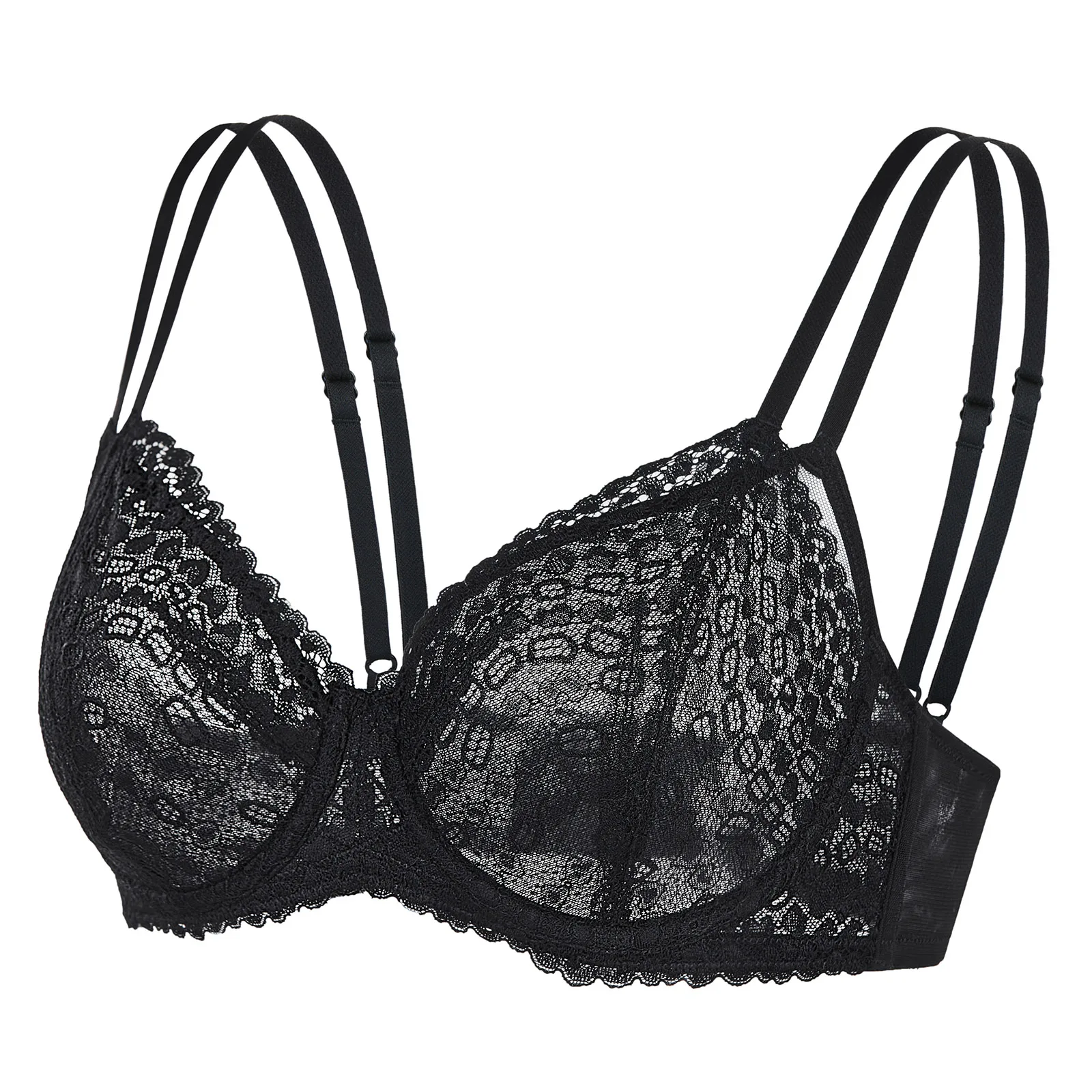 DOBREVA Reggiseno in pizzo da donna Reggiseni sexy con ferretto a copertura totale sfoderato Taglie forti Vedi attraverso il massimo comfort