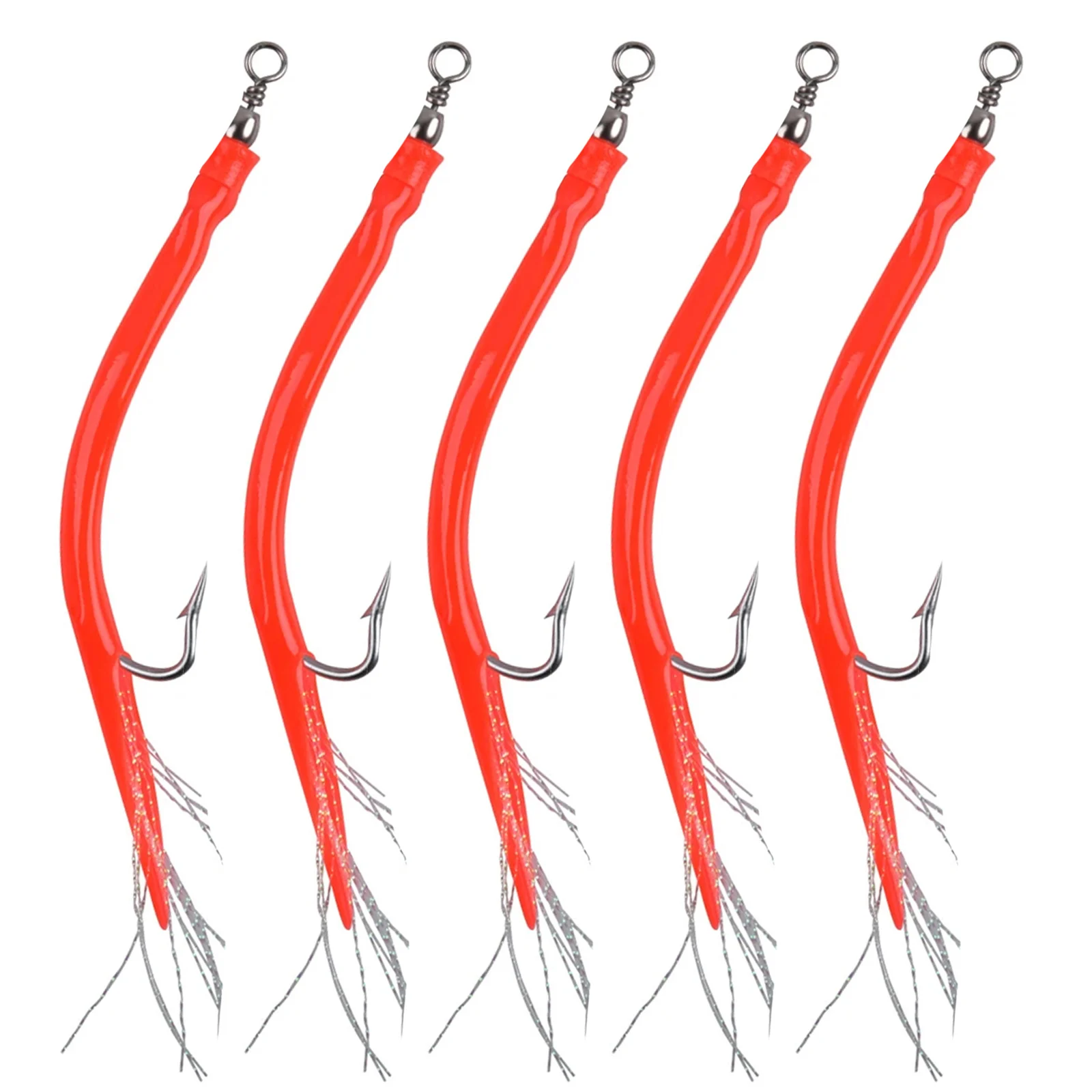 

5Pcs CodfishFishing Eel Tube Jig Bait Shank Offset Hook Barbed Octopus Hook Eel Hook Trolling Suit Lure Soft Bait Bioni C Bait