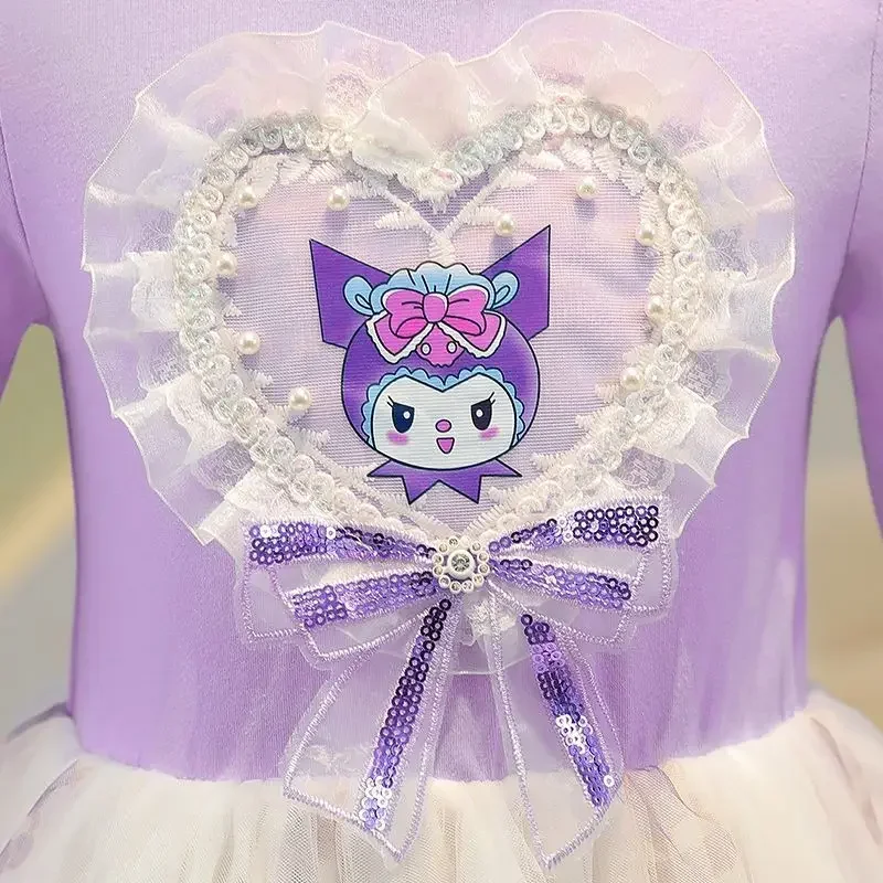 Милое платье Kuromi в стиле аниме Kawaii Sanrio Ins с длинными рукавами, весенне-осенняя милая детская юбка с героями мультфильмов, одежда, подарки для детей