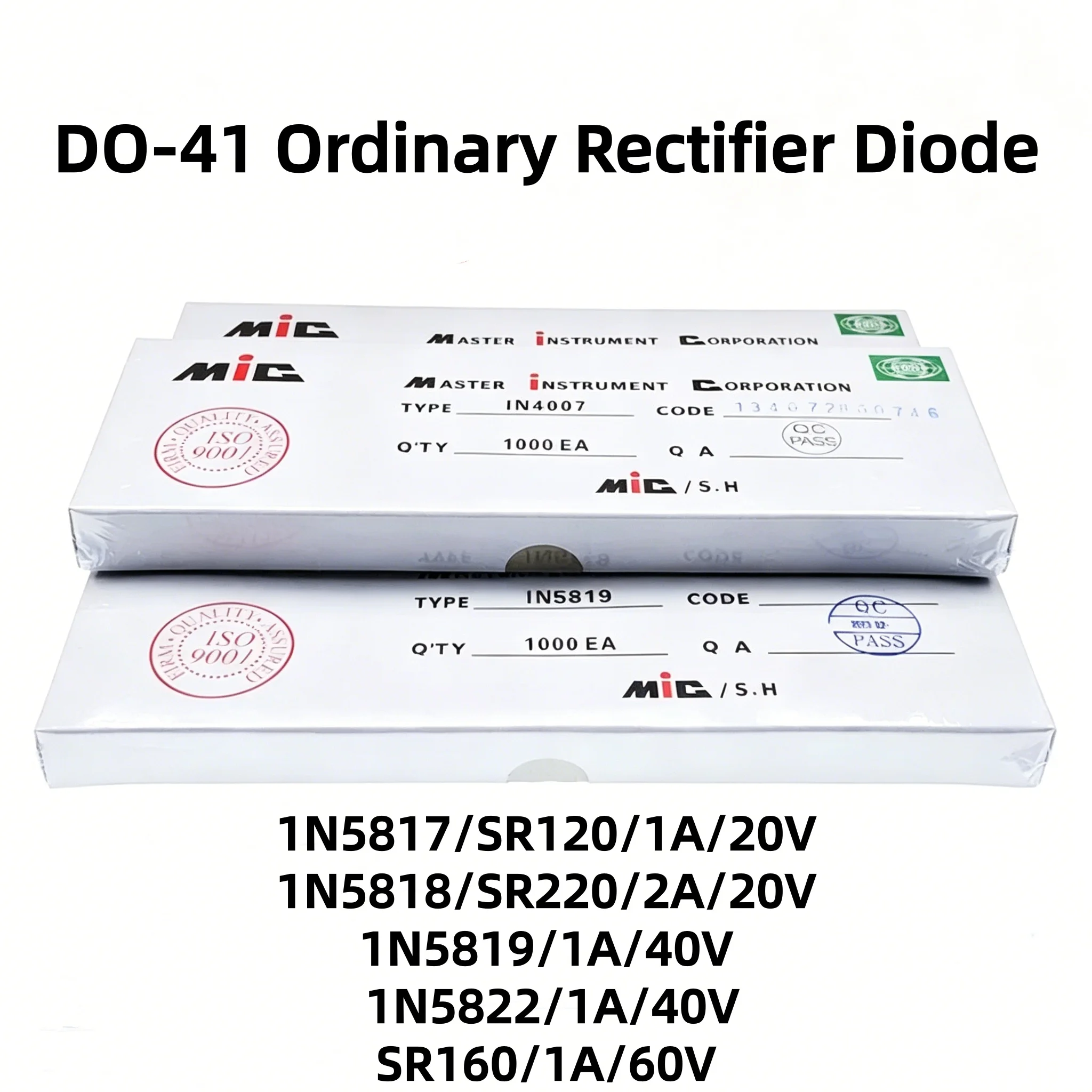 100/200Pcs 1N5817/SR120/1A/20V 1N5818/SR220/2A/20V 1N5819/1A/40V 1N5822/1A/40V SR160/1A/60V DO-41 Rectifier Schottky Diode