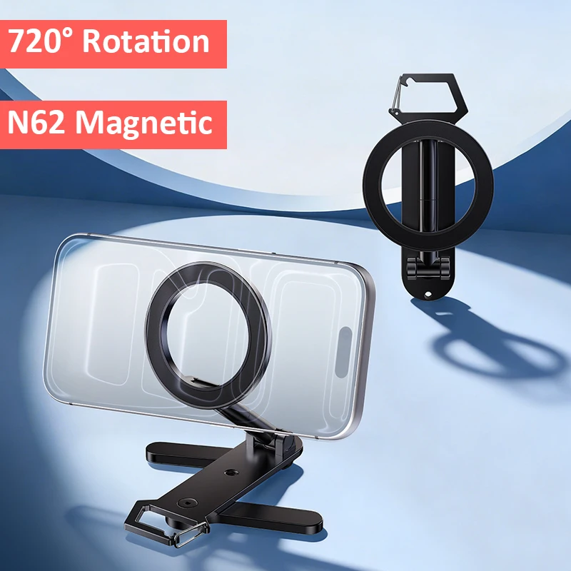 

N62 Strong Magnetic Phone Holder 720° Rotation Foldable Selfie Tripod Hook Stand For iPhone 12-17 Series Car Gym Golf Vlogging