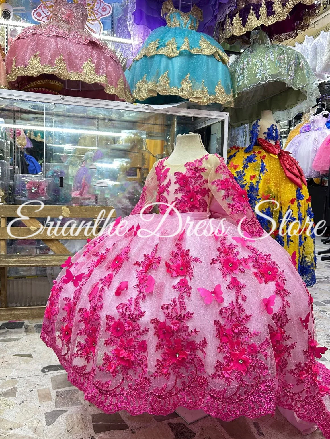 فستان أنيق ثلاثي الأبعاد مزين على شكل فراشة لفتاة الزهور لحفلات الزفاف من التول للأطفال وحفلات أعياد الميلاد الأولى فستاين سهرة/فساتين الحفلات حسب الطلب