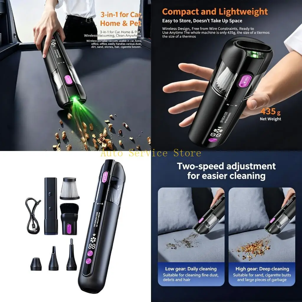 462A 3 In 1 Car Vacuum Cleaner With Green Light Dust Detection And 1800mAh Rechargeable Battery For Home Car Pet Hair Cleaning