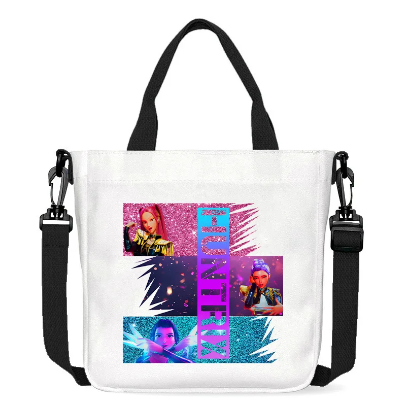 

K-pop Demon Hunters Canvas Shoulder Bag for Boys Girls Anime Fashion Crossbody Bags Students Probable Handbag Simple Tote-bag