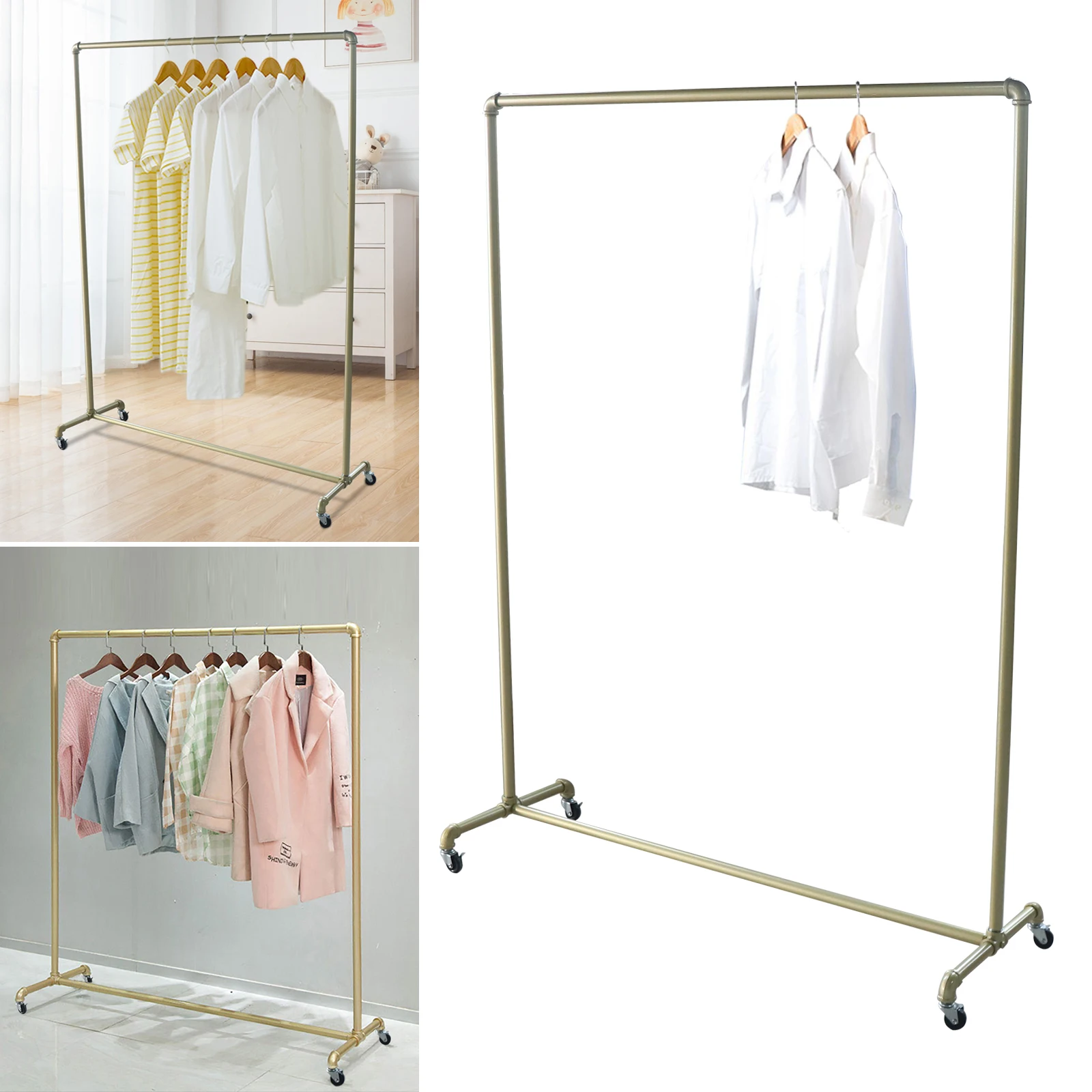 Industrial Pipe Clothing Rack,Vintage Commercial Grade Pipe Clothes Racks,Rolling Rack for Hanging Clothes Retail Display, Heavy