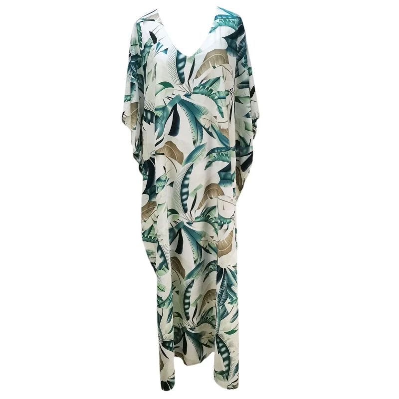 Abito kimono stampato con foglie Tunica da bagno Abbigliamento da spiaggia per donna Costume da bagno Copricostume da spiaggia