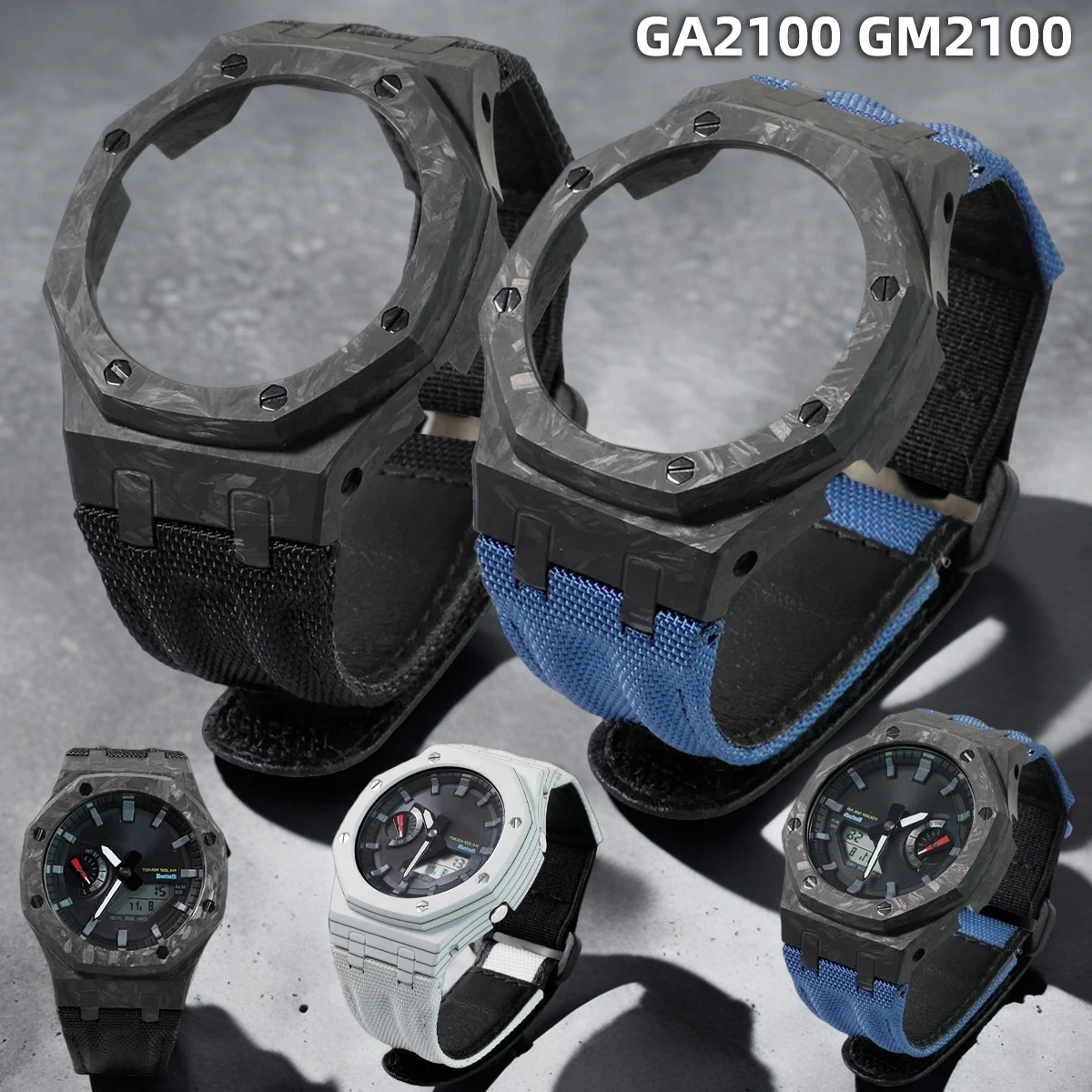 Carbon Fiber Case & Nylon Strap Set for Casio GA-2100/2110/B2100 | Shock-Resistant Mod Kit | G-Shock GM2100/GBM2100 Upgrade