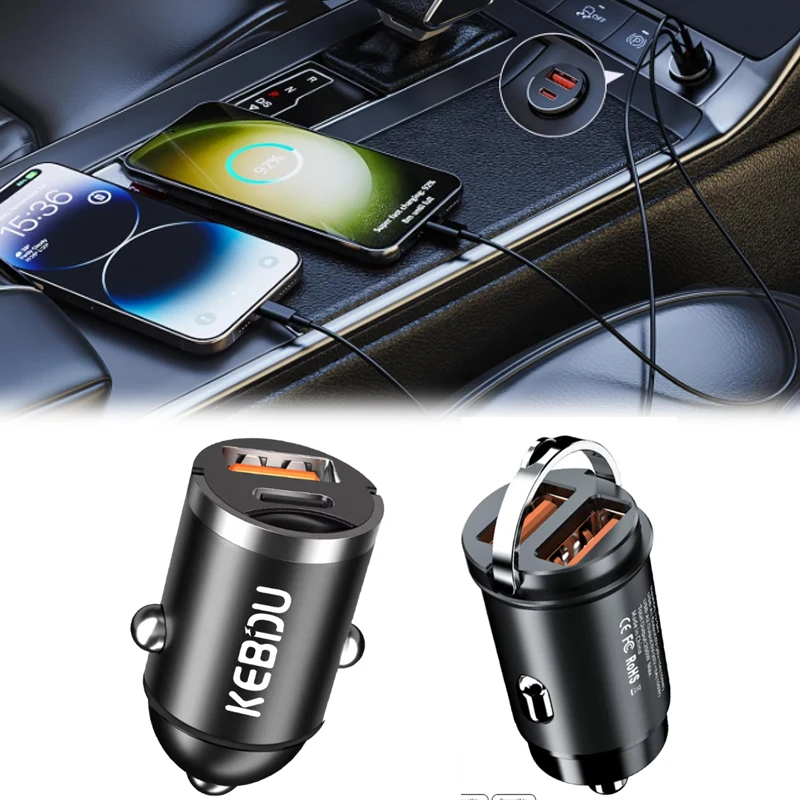 100W PD QC Pull Ring Fast Charging Car Charger Invisible Cigarette Lighter USB Adapter For iPhone 13 12 Xiaomi Samsung Huawei