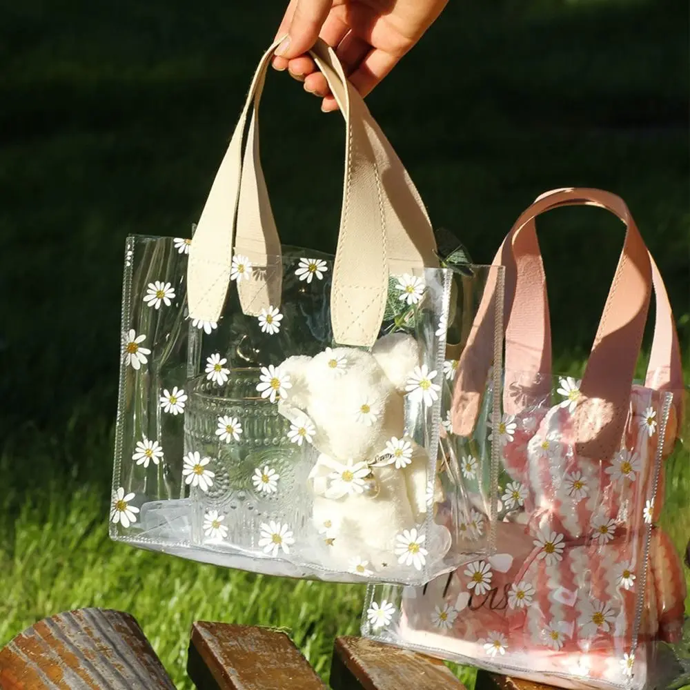 Makeup Bags Flower Large Capacity PVC Women Cosmetic Bags Clear Tote Bags Transparent Daisy Handbags Wedding Gifts Bags