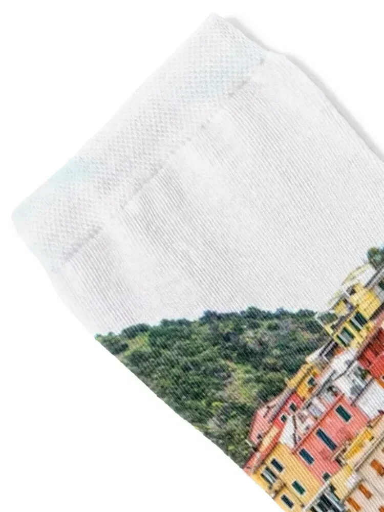 Italy_Cinque Terre marina. Photographic Ocean Cliffs Tapestry Socks heated Argentina Socks Woman Men's