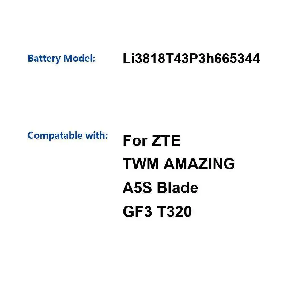 

Аккумулятор высокой емкости для мобильного телефона Li3818t43p3h665344 1850 мАч для Zte Blade GF3 T320 Twm Amazing A5S
