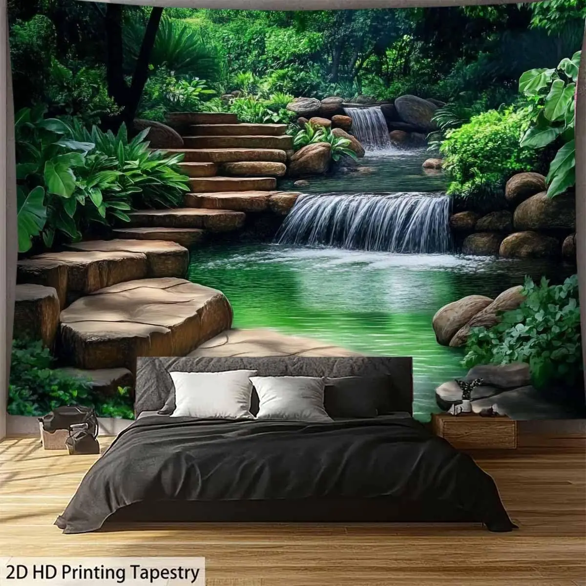 شلال الغابات نسيج جبل تيار المناظر الطبيعية الخضراء الطبيعة جدار الفن لغرفة النوم غرفة المعيشة ديكور النوم