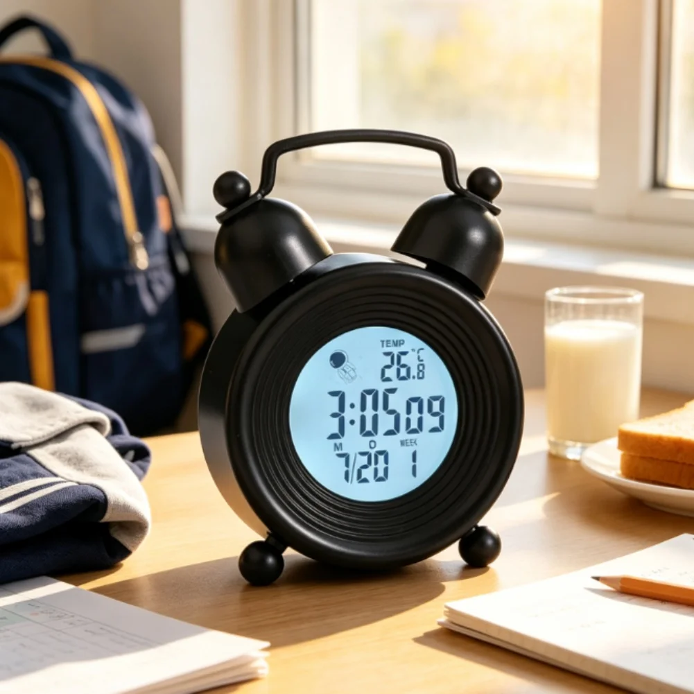 Voice-Controlled LED Digital Alarm Clock with Space-Themed Astronaut Design for Bedside or Study Table Placement