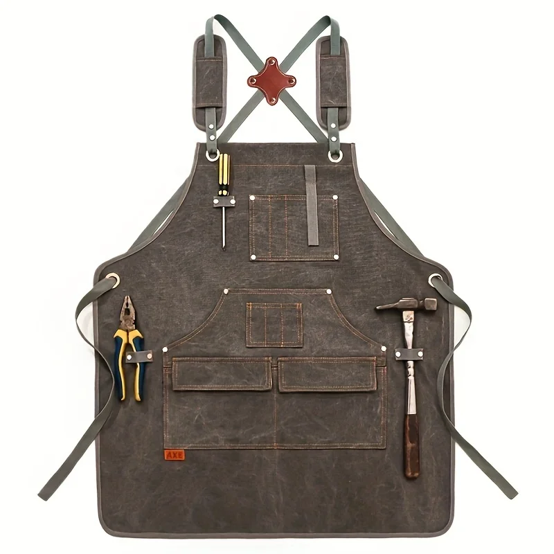 Woodworking Apron, Heavy Duty Waxed Canvas Working Tool Apron with 9 Pockets, Adjustable Strap Aprons for Women, Men