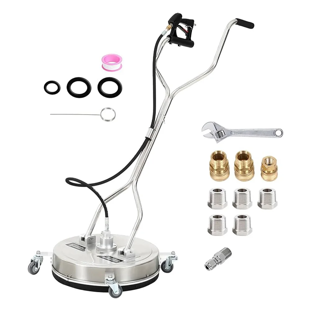 

20 Inch Pressure Washer Surface Cleaner, Stainless Steel, With 4 Spinner Wheels, Dual High Pressure Spray Guns, Replacement Adap