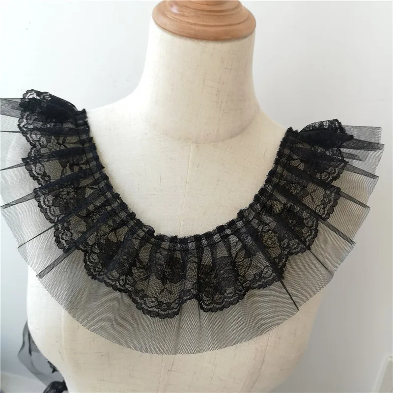 Cheap Promotion 8cm Wide Black And White Mesh Sequin Tulle Embroidery Double Laminated Wrinkle Lace Trim Applique Fabric Ribbon