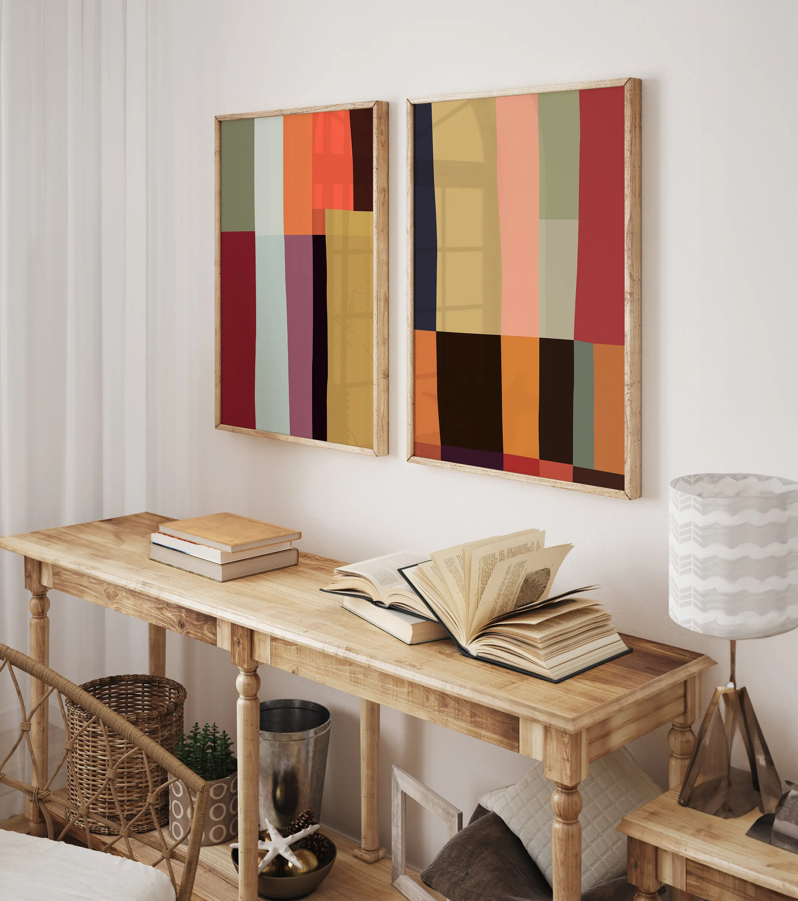 3Pcs Color Block Abstract Wall Art, Geometric Stripes Canvas Prints, Modern Boho Minimalist Wall Arts, Trendy Home Decor Gifts