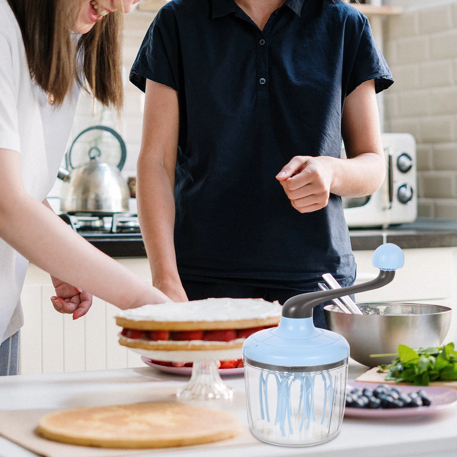 

1pc Rotary Hand Whisk Manual Egg Beater Kitchen Mixer Tool Lightweight Portable Smooth Non-Slip Design Fast Efficient Frothing