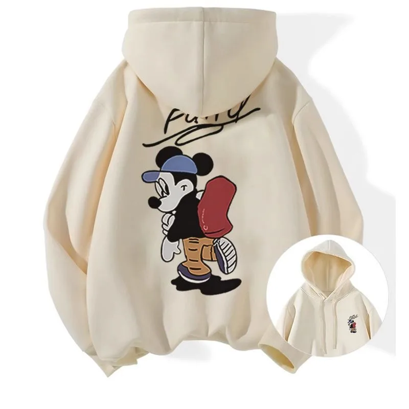 

Флисовая толстовка в корейском стиле с принтом серебристой лисы и Микки Мауса, свободная теплая повседневная толстовка с капюшоном для мужчин и женщин, модная верхняя одежда