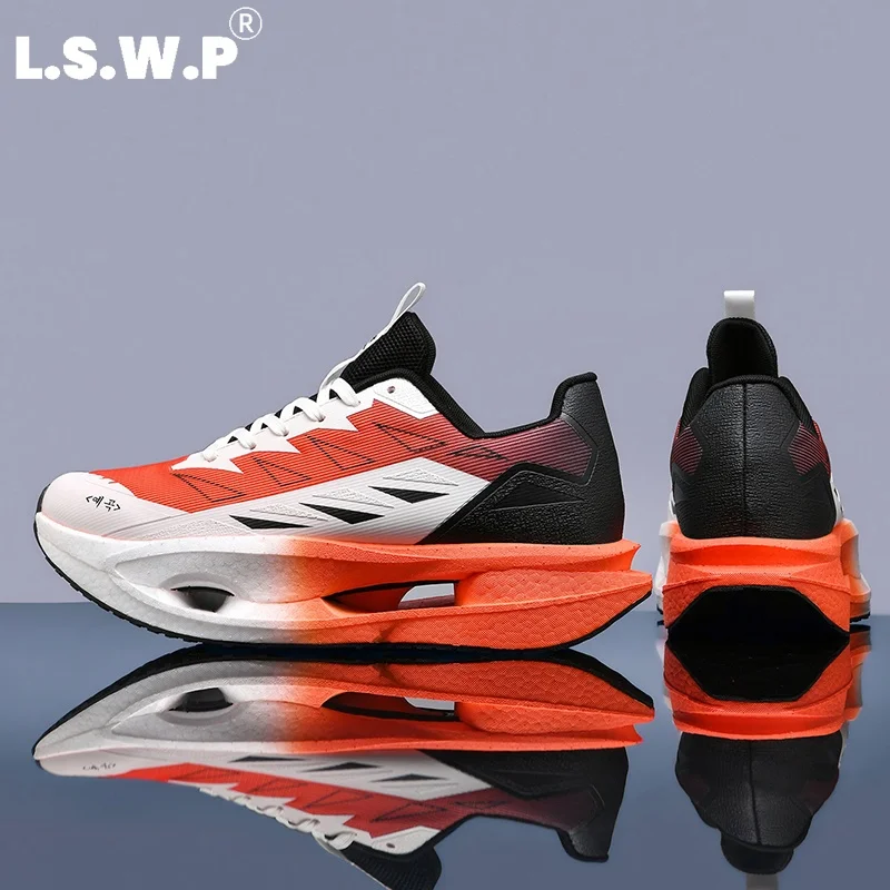 Men's Running Shoes, Tennis Shoes, Professional Racing Hollow-Out Suspension Sole Running Shoes, Breathable Mesh Lightweight Sports Shoes for Men and Women, Layered Cushioning, High-Elasticity Sole, Non-Slip, Wear-Resistant, Marathon Training Shoes, Outdoor Night Running, Fitness, Commuting, Trendy Multi-Color Shoes