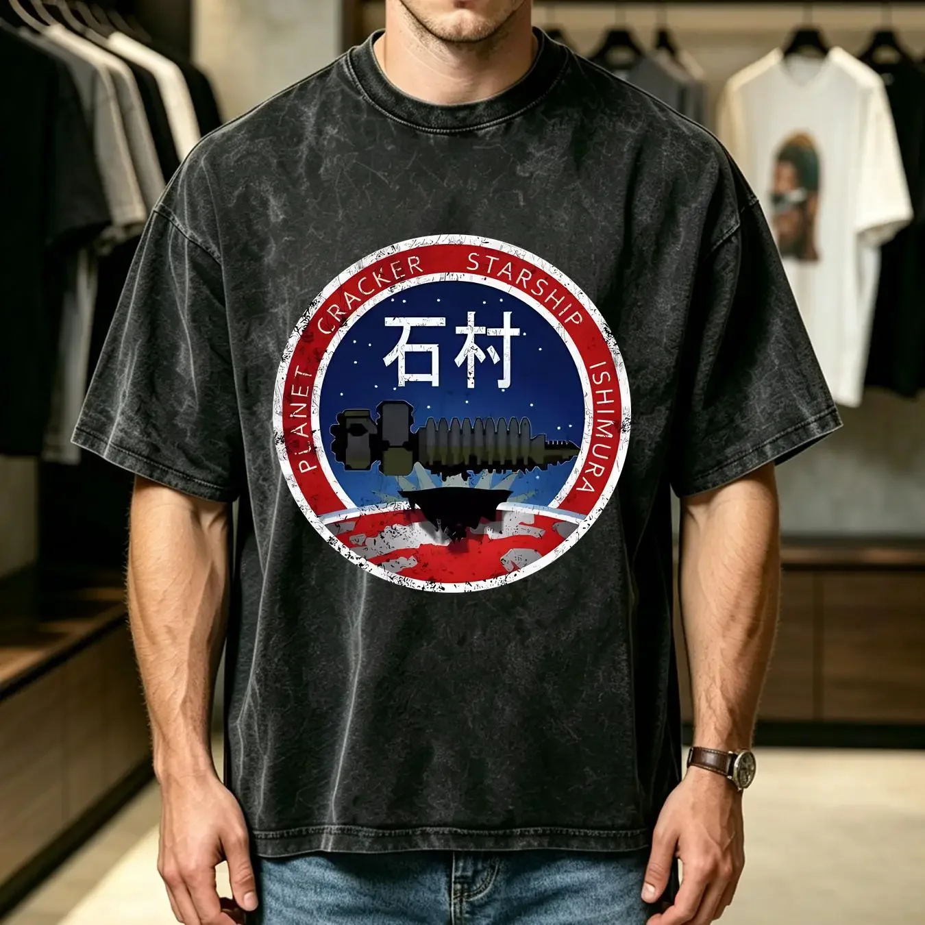 washed T Shirt VINTAGE PLANET CRACKER STARSHIP ISHIMURA LOGO WOMAN Gamer Dead Space vintage Washed Comfortable fashion