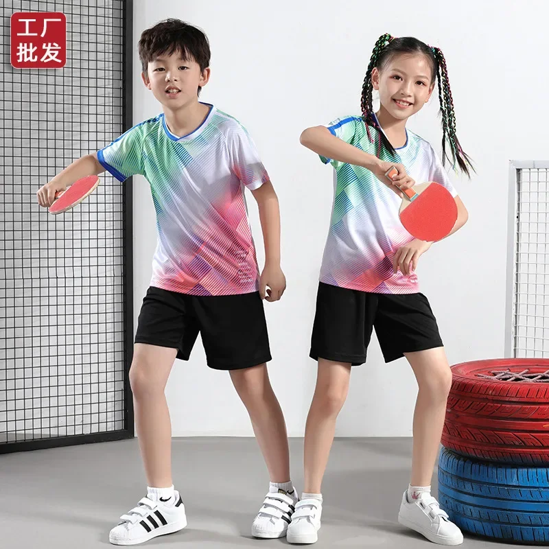 Training Camp Children's Teenager Badminton Jersey Set Boy Girl Slim Fit Competition Table Tennis Jersey Shorts Suit Clothing