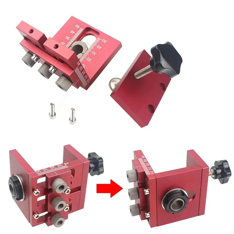 Dowelling Jig Kit 3 in 1 Woodworking Hole Puncher Locator Tools Set Drill Guide Clamp Aluminum alloy DIY Carpentry Woodworking