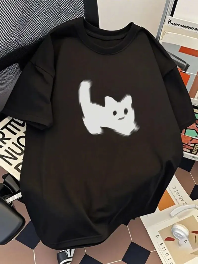 Das neue Herren-T-Shirt für den Sommer 2025, verfügt über Street-Fashion, lässig, bequem, atmungsaktiv und 3D-Kätzchenmusterdruck