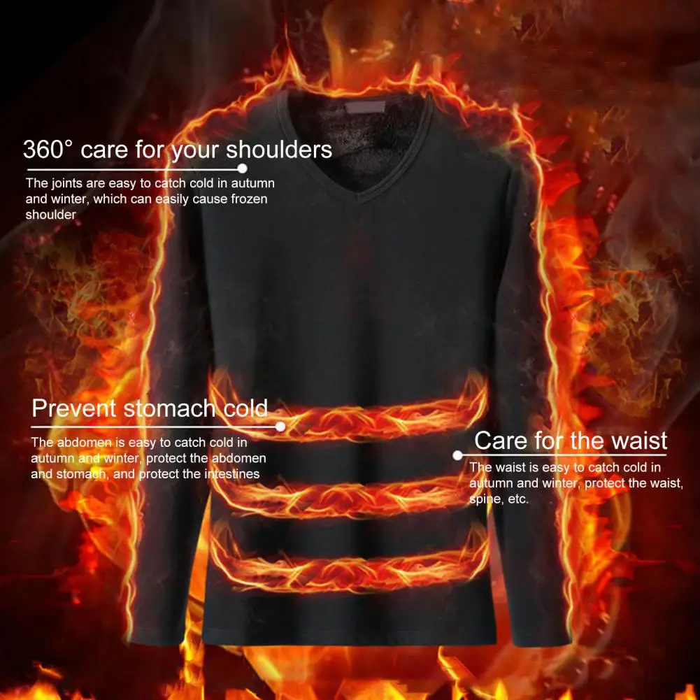 Men V-neck Bottoming Shirt Men Thermal Shirt Fall Winter Base Layer Shirt Fleece Lined V-Neck Pullover Warm Tee Shirts 85