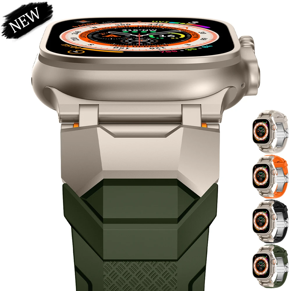 

Армейский зеленый резиновый ремешок для Apple Watch Ultra 49 мм серии 10, 46 мм, браслет с пряжкой-бабочкой для серии SE 9 8 7 6 5 4 45 мм 44 мм