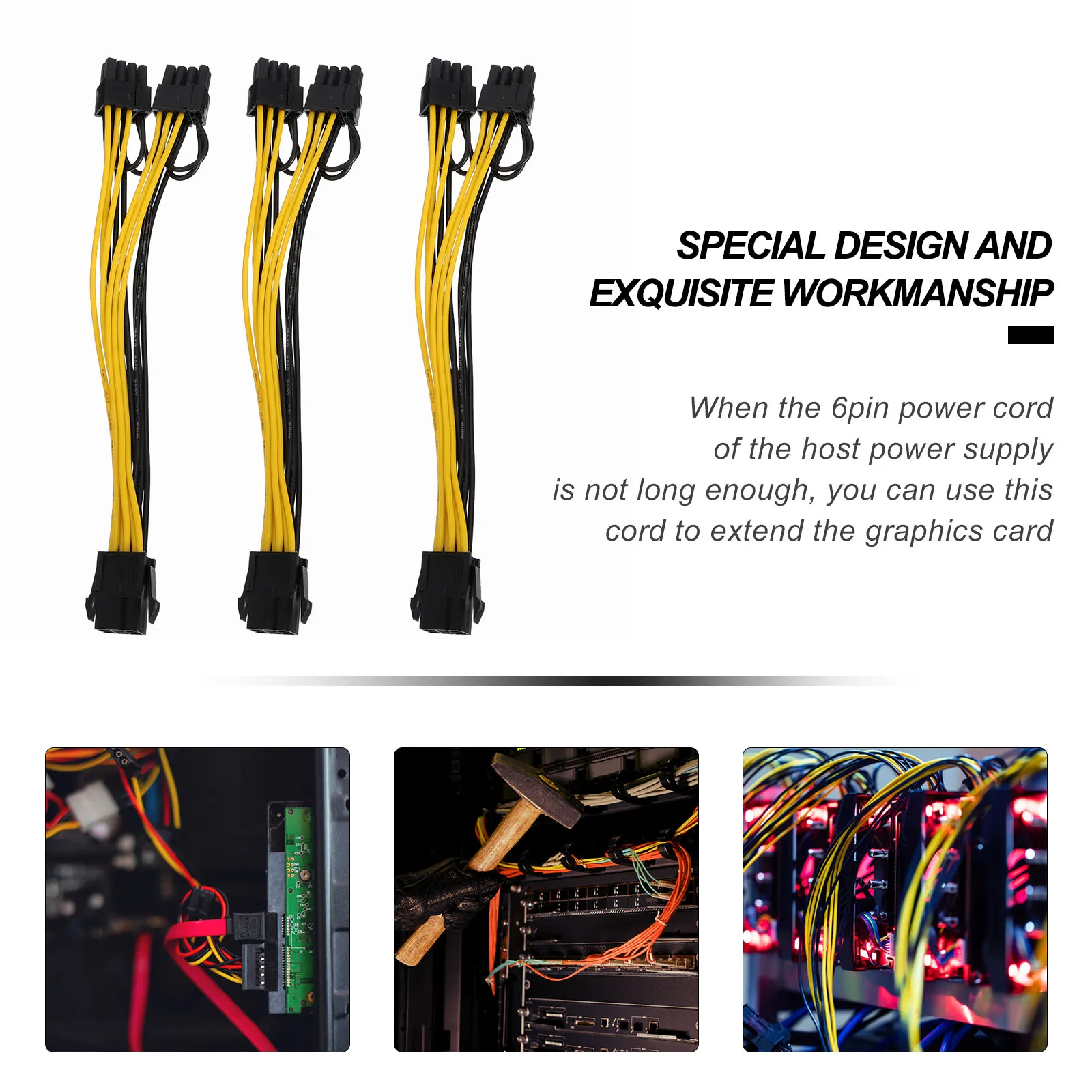 

10 PCS Graphics Card Power Cable Gpu Extension Supply Splitter Cord Oxygen-free Copper