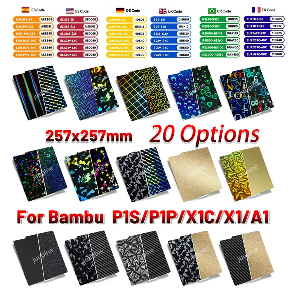 Juupine For Bambulab Build Plate P1s Spring Steel Sheet Pei Sheet 257x257 Build Plate P1s Bamboo Lab Bambulabs X1 Carbon X1 A1