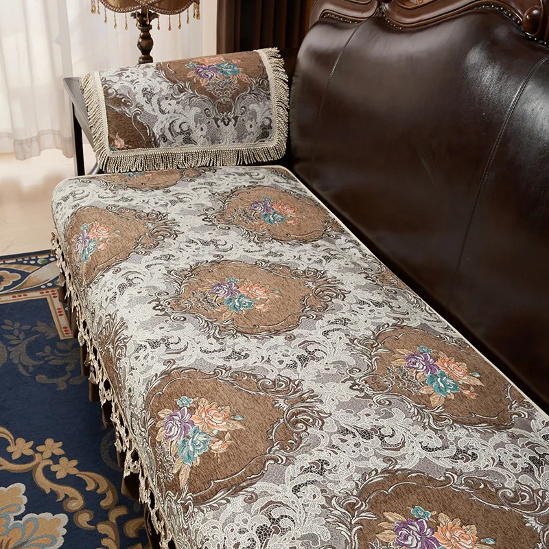 AIWINSURE-Retro Sofa Cover, 3, 4 Seater, Non-slip, Corner Couch Slipcover, European-style, with Lace, Luxury Armchair Cover