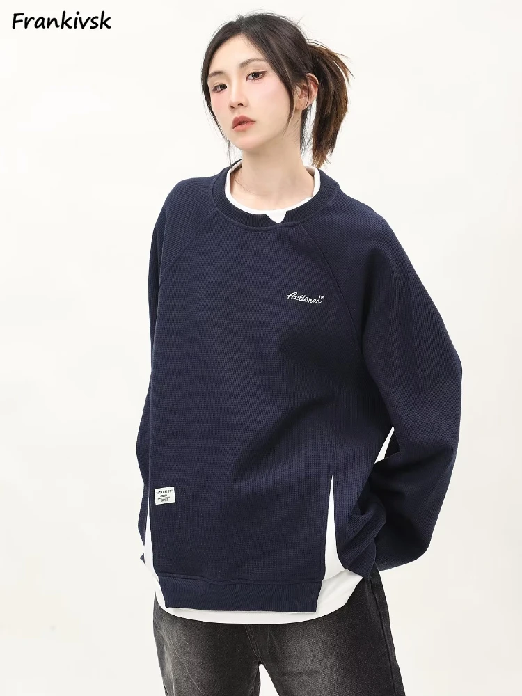 

Fake Two Piece Sweatshirts Women All-match Baggy Couple Long Sleeve Harajuku Hong Kong Style Daily Unisex Cozy Classic Workout