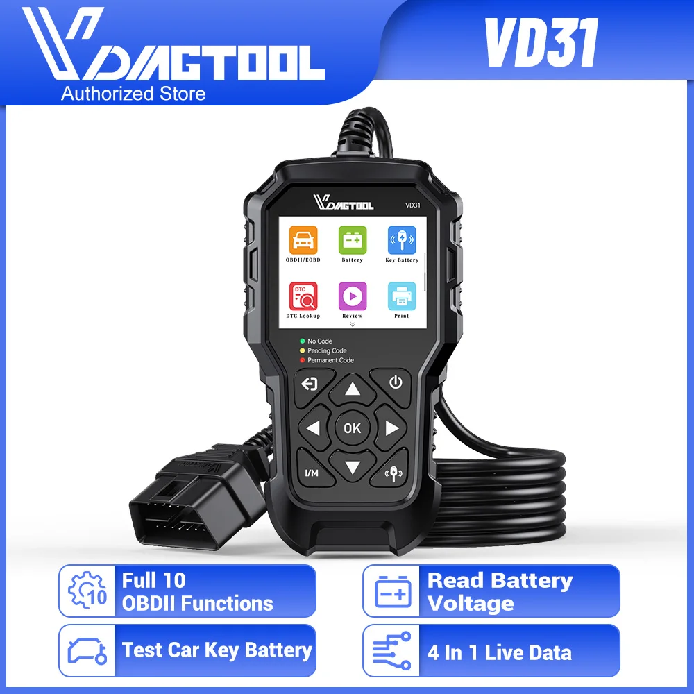 VDIAGTOOL VD31 Car Diagnostic Tool OBD2 Scan Tools Engine System Code Reader Live Data Key Battery Tester