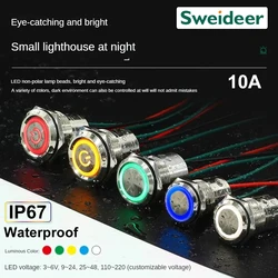 16/19/22mm 10A High Current IP67 Waterproof Metal Push Button Switch LED Light Momentary Latching Outdoor Power Switch Red Green