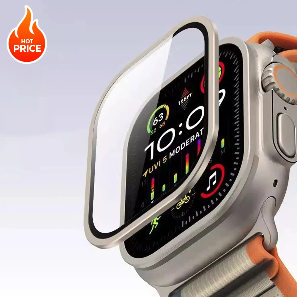 Tempered Glass for Apple Watch Ultra 49mm Titanium Metal Frame Anti-Scratch film for Series Ultra 2 Screen Protector Accessories