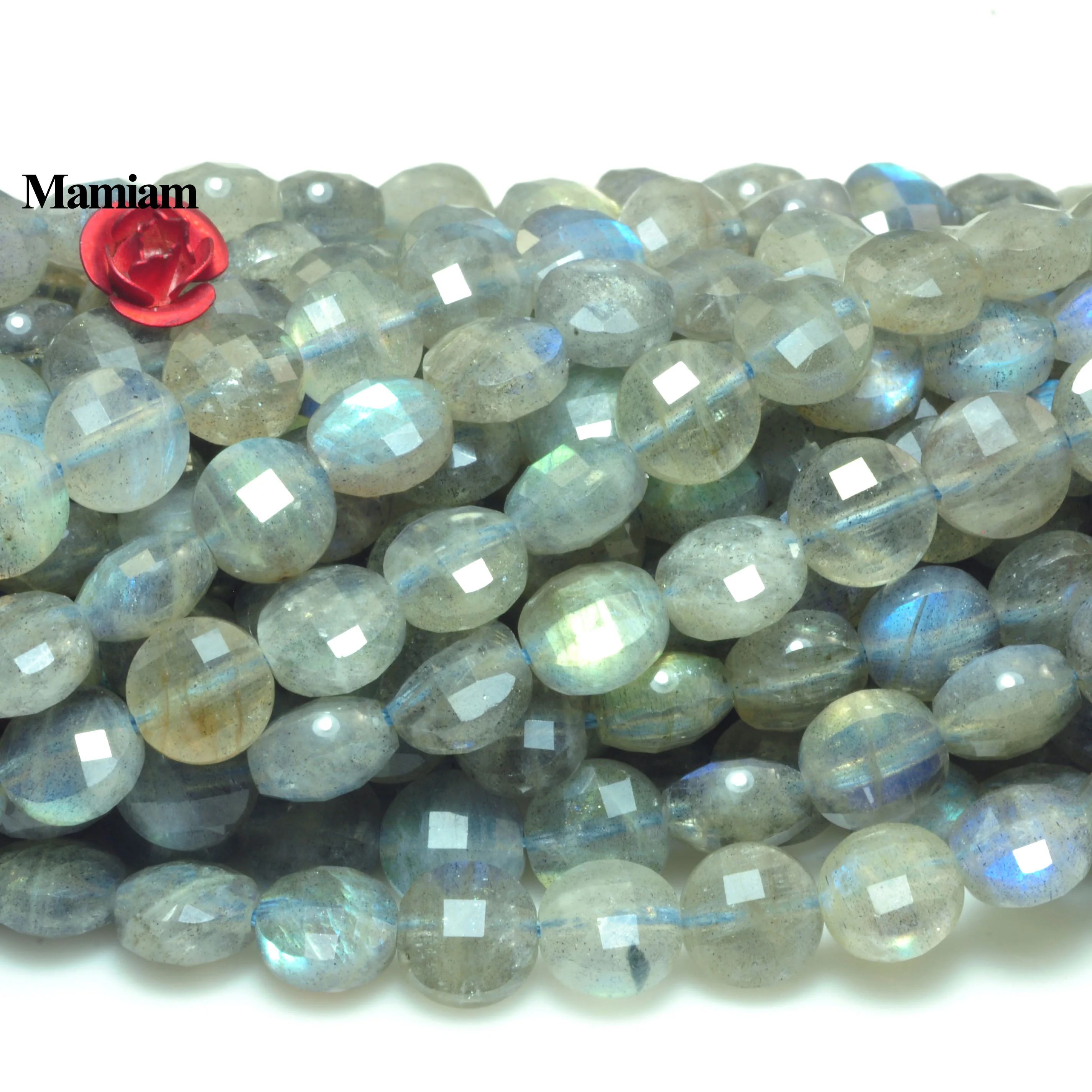 Mamiam Natural Blue Flash Labradorite Faceted Flat Round Coin Beads 4mm 5mm Stone Diy Bracelet Necklace Jewelry Making Design