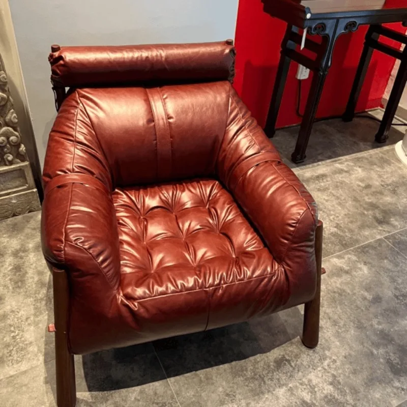 

Medieval style tea room American seat, single seat sofa, first layer cowhide master chair