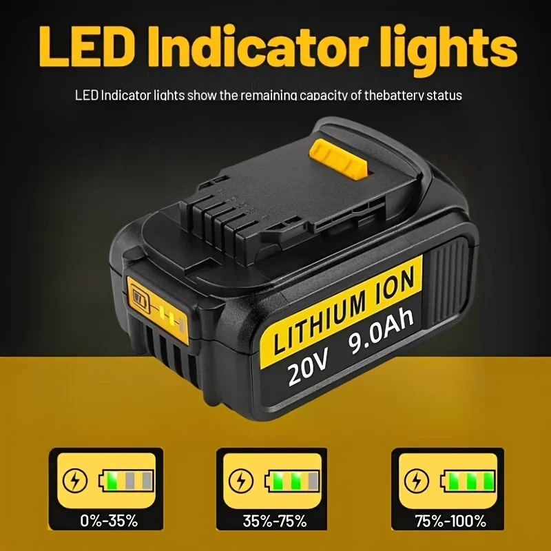 DCB200 Lithium Battery for Dewalt 20V Rechargeable Batteries Power Tools DCB204 DCB206 Replacement Li-ion Battery 4Ah/5.5Ah/9Ah